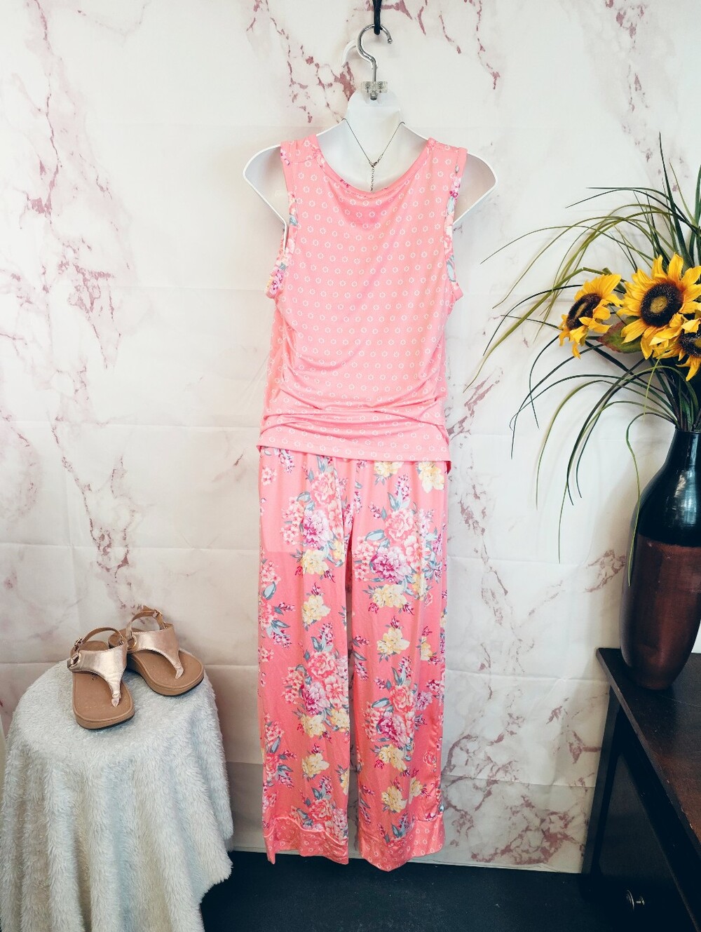 Flora Nikrooz Pink Floral Pajama Set Size Small Soft Stretch Lounge Sleepwear - Picture 5 of 8